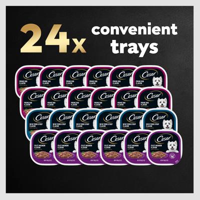 Show full view: Cesar Filets in Gravy Beef Flavors Variety Pack Small Breed Adult Wet Dog Food, 3.5-oz tray, case of 24 slide 9 of 12