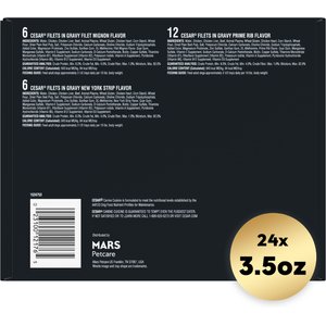 Cesar Filets in Gravy Beef Flavors Variety Pack Small Breed Adult Wet Dog Food, 3.5-oz tray, case of 24
