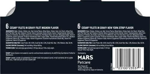 Show full view: Cesar Filets in Gravy Beef Variety Pack Small Breed Adult Wet Dog Food Trays, 3.5-oz, case of 12 slide 3 of 12