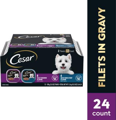Show full view: Cesar Filets in Gravy Beef Variety Pack Small Breed Adult Wet Dog Food Trays, 3.5-oz, case of 12 slide 4 of 12