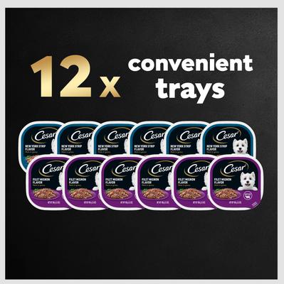 Show full view: Cesar Filets in Gravy Beef Variety Pack Small Breed Adult Wet Dog Food Trays, 3.5-oz, case of 12 slide 9 of 12