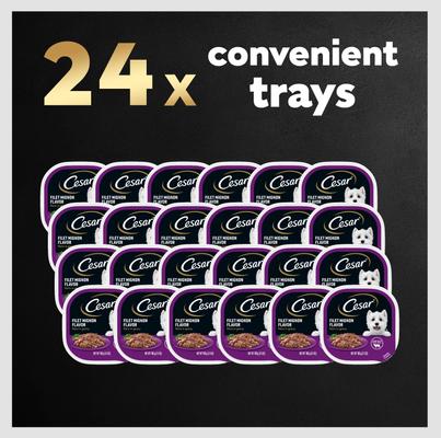 Show full view: Cesar Filets in Gravy Filet Mignon Flavor Small Breed Adult Wet Dog Food, 3.5-oz, case of 24 slide 9 of 12