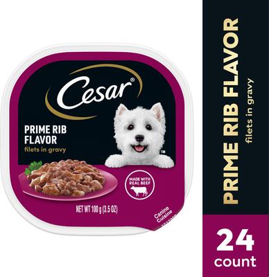 Show full view: Cesar Filets in Gravy Prime Rib Adult Small Breed Wet Dog Food Trays, 3.5-oz, case of 24 slide 4 of 12