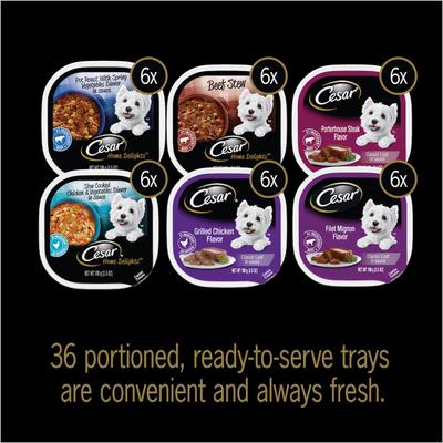 Show full view: Cesar Home Delights & Classic Loaf in Sauce Variety Pack + Steak Lovers Variety Pack Small Breed Wet Dog Food slide 3 of 9