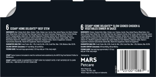 Show full view: Cesar Home Delights Slow Cooked Chicken & Vegetables & Beef Stew Variety Pack Small Breed Adult Wet Dog Food Trays, 3.5-oz, case of 12 slide 3 of 12