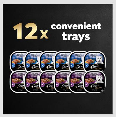 Show full view: Cesar Loaf in Sauce Rotisserie Chicken & Filet Mignon Flavors Variety Pack Grain-Free Small Breed Adult Wet Dog Food Trays, 3.5-oz, case of 12 slide 10 of 12