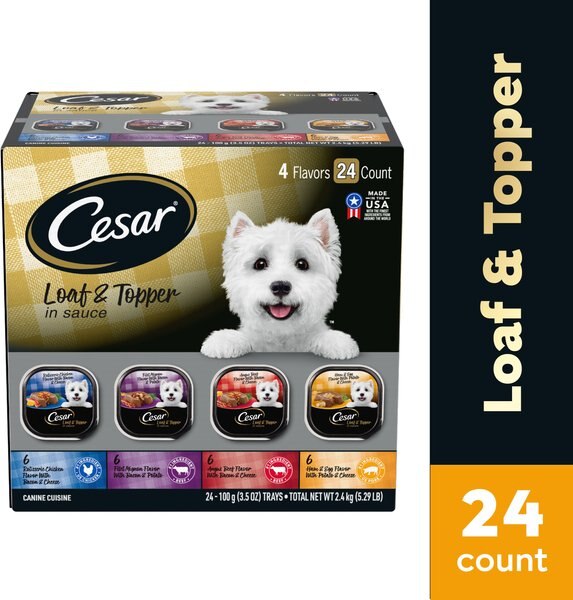 Cesar Classic Loaf in Sauce Top Sirloin & Grilled Chicken Flavors Variety Pack Grain-Free Small Breed Adult Wet Dog Food Trays