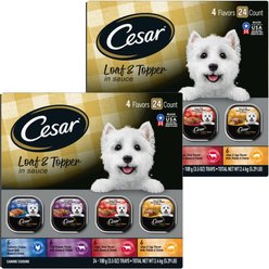Cesar Loaf in Sauce Variety Pack Grain-Free Small Breed Adult Wet Dog Food Trays, 3.5-oz tray, bundle of 48  slide 1 of 9