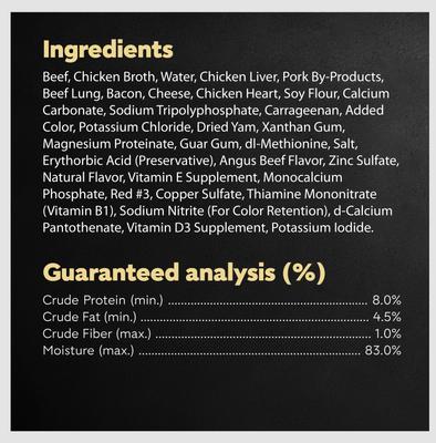 Show full view: Cesar Loaf & Topper in Sauce Angus Beef Flavor with Bacon & Cheese Grain-Free Small Breed Adult Wet Dog Food Trays, 3.5-oz, case of 24 slide 7 of 12