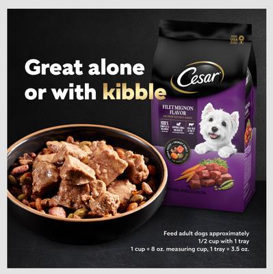 Show full view: Cesar Loaf & Topper in Sauce Angus Beef Flavor with Bacon & Cheese Grain-Free Small Breed Adult Wet Dog Food Trays, 3.5-oz, case of 24 slide 9 of 12