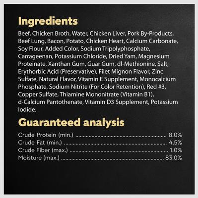 Show full view: Cesar Loaf & Topper in Sauce Filet Mignon Flavor with Bacon & Potato Grain-Free Small Breed Adult Wet Dog Food Trays, 3.5-oz, case of 24 slide 7 of 12