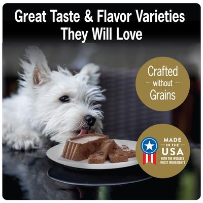 Show full view: Cesar Loaf & Topper in Sauce Ham & Egg Flavor with Potato & Cheese Grain-Free Small Breed Adult Wet Dog Food, 3.5-oz, case of 24 slide 4 of 12