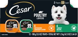 Cesar Poultry Lovers Turkey & Chicken Filets in Gravy Variety Pack Small Breed Adult Wet Dog Food Trays, 3.5-oz, case of 12