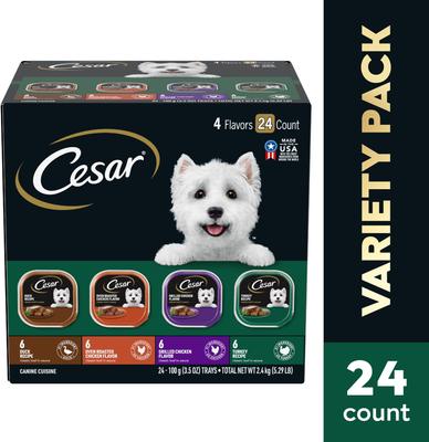 Show full view: Cesar Poultry Variety Pack with Real Chicken, Turkey & Duck Grain-Free Small Breed Adult Wet Dog Food Trays, 3.5-oz, case of 24 slide 4 of 12