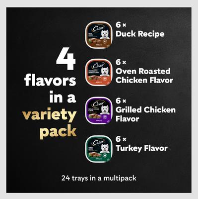 Show full view: Cesar Poultry Variety Pack with Real Chicken, Turkey & Duck Grain-Free Small Breed Adult Wet Dog Food Trays, 3.5-oz, case of 24 slide 10 of 12