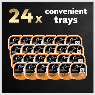 Show full view: Cesar Rotisserie Chicken Flavor Filets in Gravy Small Breed Adult Wet Dog Food Trays, 3.5-oz, case of 24 slide 9 of 12