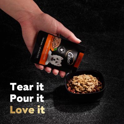 Show full view: Cesar Rotisserie Chicken Flavor Filets in Gravy Wet Dog Food, 1.76-oz pouch, case of 20 slide 4 of 11