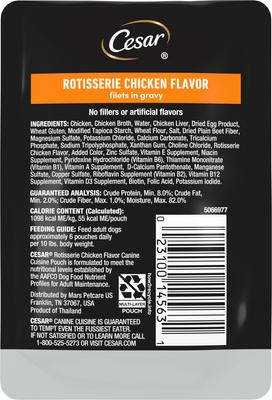 Show full view: Cesar Rotisserie Chicken Flavor Filets in Gravy Wet Dog Food, 1.76-oz pouch, case of 20 slide 3 of 11