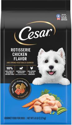Show full view: Cesar Rotisserie Chicken Flavor & Spring Vegetables Garnish Dry Food + Poultry Lover's Variety Pack Wet Dog Food slide 6 of 10