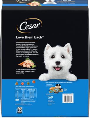 Show full view: Cesar Rotisserie Chicken Flavor & Spring Vegetables Garnish Small Breed Dry Dog Food, 12-lb bag slide 3 of 12