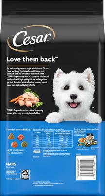 Show full view: Cesar Rotisserie Chicken Flavor & Spring Vegetables Garnish Small Breed Dry Dog Food, 2.7-lb bag slide 3 of 12