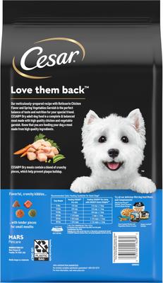 Show full view: Cesar Rotisserie Chicken Flavor & Spring Vegetables Garnish Small Breed Dry Dog Food, 5-lb bag slide 3 of 12