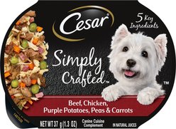 Cesar Simply Crafted Beef, Chicken, Purple Potatoes, Peas & Carrots Adult Wet Dog Food Topper, 1.3-oz, case of 10