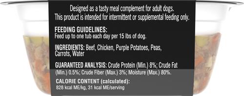 Show full view: Cesar Simply Crafted Beef, Chicken, Purple Potatoes, Peas & Carrots Adult Wet Dog Food Topper, 1.3-oz, case of 10 slide 3 of 11