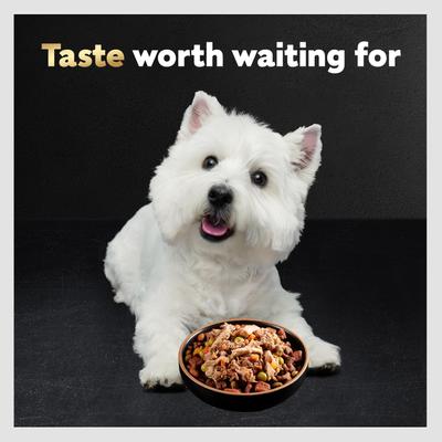 Show full view: Cesar Simply Crafted Beef, Chicken, Purple Potatoes, Peas & Carrots Adult Wet Dog Food Topper, 1.3-oz, case of 10 slide 5 of 11