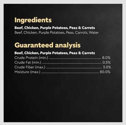 Show full view: Cesar Simply Crafted Beef, Chicken, Purple Potatoes, Peas & Carrots Adult Wet Dog Food Topper, 1.3-oz, case of 10 slide 7 of 11