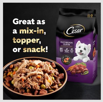 Show full view: Cesar Simply Crafted Beef, Chicken, Purple Potatoes, Peas & Carrots Adult Wet Dog Food Topper, 1.3-oz, case of 10 slide 10 of 11