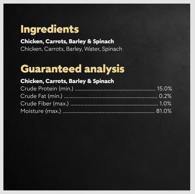 Show full view: Cesar Simply Crafted Chicken, Carrots, Barley & Spinach Limited-Ingredient Adult Wet Dog Food Topper, 1.3-oz, case of 10 slide 7 of 11