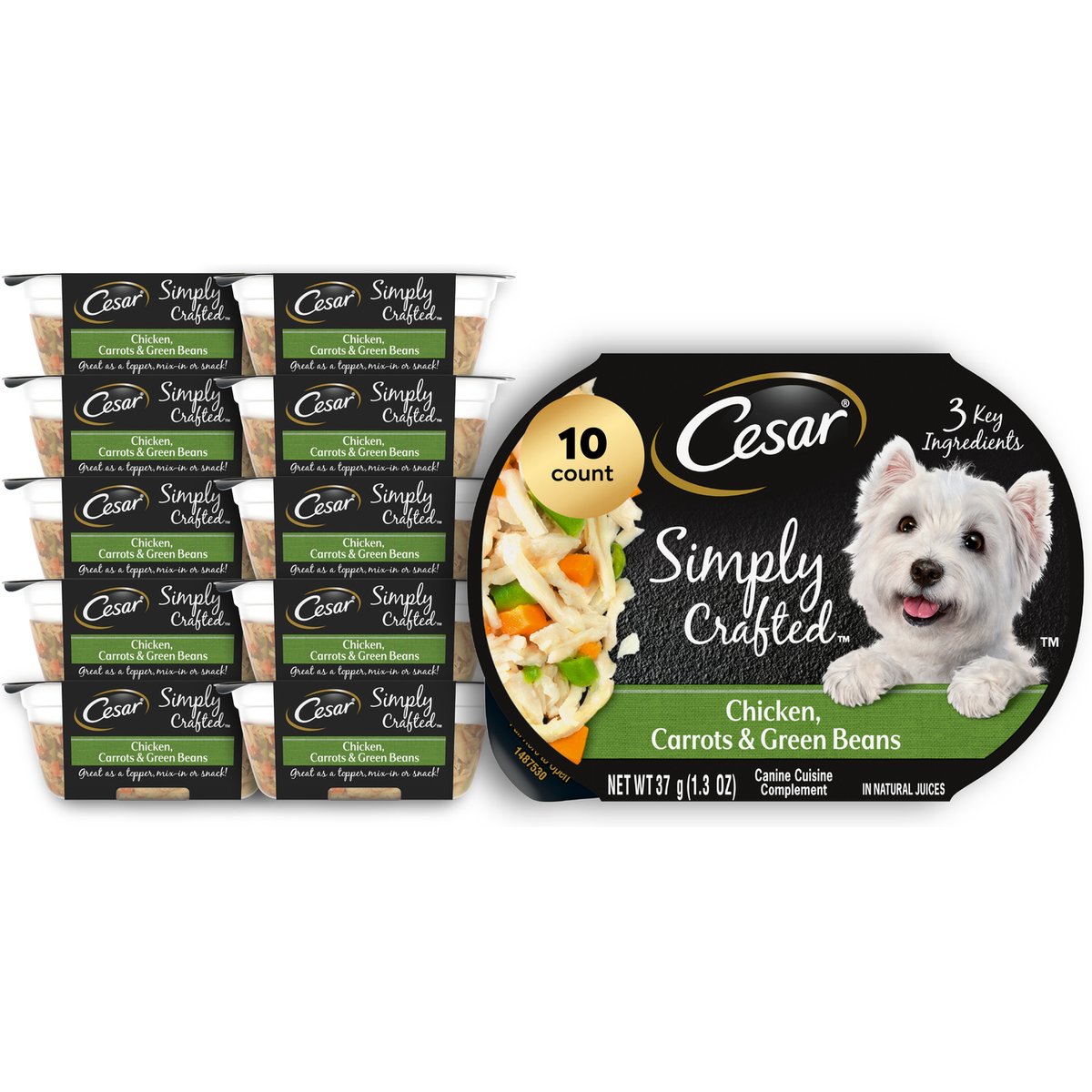 Cesar Simply Crafted Chicken, Carrots & Green Beans Limited-Ingredient Wet Dog Food Topper, 1.3-oz tray, bundle of 20