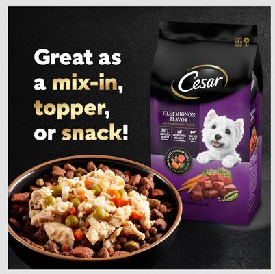 Show full view: Cesar Simply Crafted Chicken, Carrots, Potatoes & Peas Limited-Ingredient Adult Wet Dog Food Topper, 1.3-oz, case of 10 slide 10 of 11