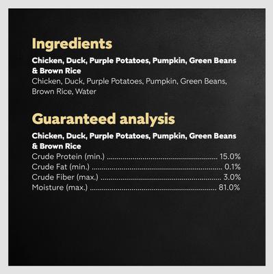 Show full view: Cesar Simply Crafted Chicken, Duck, Purple Potatoes, Pumpkin, Green Beans & Brown Rice Adult Wet Dog Food Meal Topper, 1.3-oz tray, case of 10 slide 7 of 11