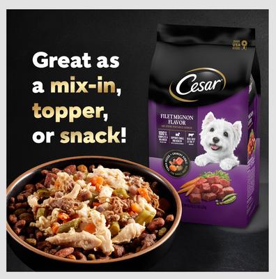 Show full view: Cesar Simply Crafted Chicken, Duck, Purple Potatoes, Pumpkin, Green Beans & Brown Rice Adult Wet Dog Food Meal Topper, 1.3-oz tray, case of 10 slide 10 of 11