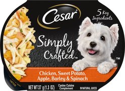 Cesar Simply Crafted Chicken, Sweet Potato, Apple, Barley & Spinach Limited-Ingredient Adult Wet Dog Food Topper, 1.3-oz, case of 10