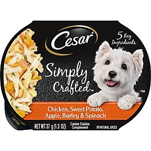 Cesar Simply Crafted Chicken, Sweet Potato, Apple, Barley & Spinach Limited-Ingredient Adult Wet Dog Food Topper, 1.3-oz, case of 10