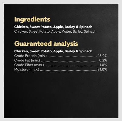 Show full view: Cesar Simply Crafted Chicken, Sweet Potato, Apple, Barley & Spinach Limited-Ingredient Adult Wet Dog Food Topper, 1.3-oz, case of 10 slide 7 of 11
