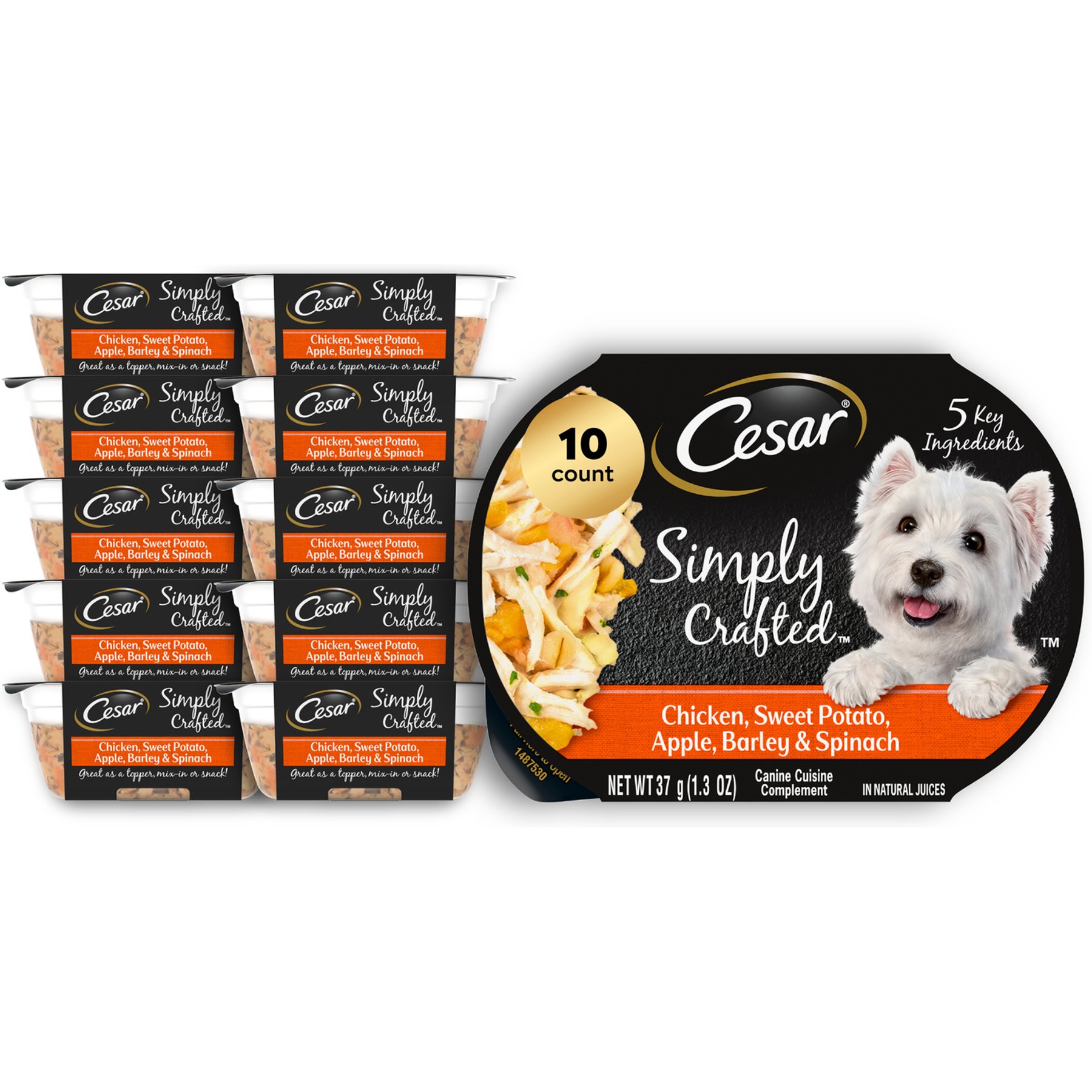Cesar Simply Crafted Chicken, Sweet Potato, Apple, Barley & Spinach Limited-Ingredient Wet Dog Food Topper, 1.3-oz tray, bundle of 20