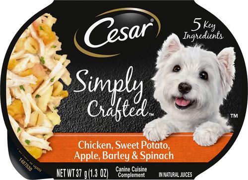 Show full view: Cesar Simply Crafted Chicken, Sweet Potato, Apple, Barley & Spinach Limited-Ingredient + Chicken Limited-Ingredient Wet Dog Food Topper slide 2 of 10