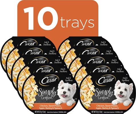 Show full view: Cesar Simply Crafted Chicken, Sweet Potato, Apple, Barley & Spinach Limited-Ingredient Wet Dog Food Topper, 1.3-oz tray, bundle of 20  slide 3 of 11