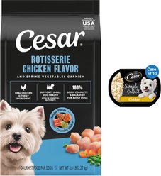 Cesar Simply Crafted Chicken Wet Food Topper + Rotisserie Chicken Flavor & Spring Vegetables Garnish Dry Dog Food