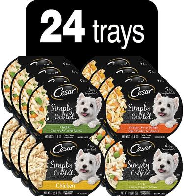 Show full view: Cesar Simply Crafted Cuisine Complement Soft Wet Adult Dog Food Topper Variety Pack, 1.3-oz tubs, case of 24 slide 3 of 10