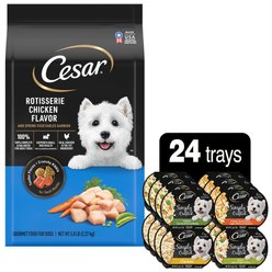 Cesar Simply Crafted Cuisine Complement Wet Food Variety Pack + Rotisserie Chicken Flavor & Spring Vegetables Garnish Dry Dog Food