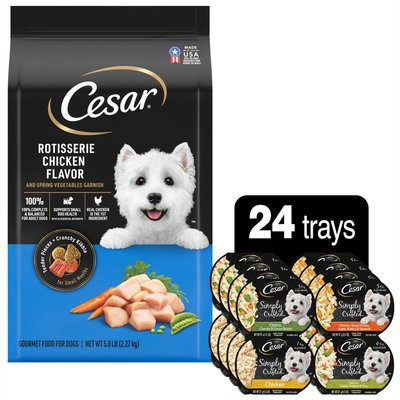 Cesar Cesar Simply Crafted Cuisine Complement Wet Food Variety Pack + Rotisserie Chicken Flavor & Spring Vegetables Garnish Dry Dog Food