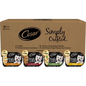 Cesar Simply Crafted Multipack Adult Chicken & Beef Recipes Shredded Wet Dog Food, 1.3-oz tray, 40 count