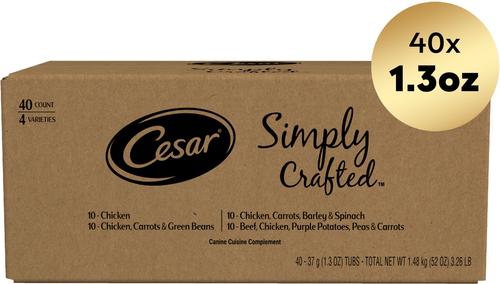 Show full view: Cesar Simply Crafted Multipack Adult Chicken & Beef Recipes Shredded Wet Dog Food, 1.3-oz tray, 40 count slide 3 of 11