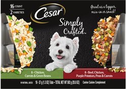 Cesar Simply Crafted Variety Pack Chicken, Carrots & Green Beans & Beef, Chicken, Purple Potatoes, Peas & Carrots Wet Dog Food Topper, 1.3-oz can, 16 count