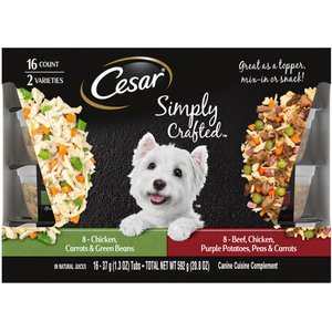 Cesar Simply Crafted Variety Pack Chicken, Carrots & Green Beans & Beef, Chicken, Purple Potatoes, Peas & Carrots Wet Dog Food Topper, 1.3-oz can, 16 count